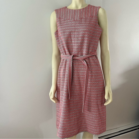 Jcrew Women’s Italian Tie Waist Dress in Tweed Sleeveless Red Tan Black 8T - Picture 1 of 12